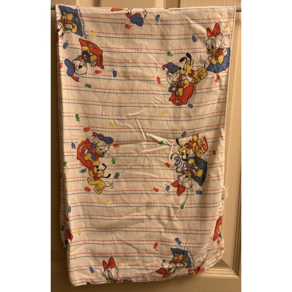 VTG 1984‎ Disney Baby Receiving Blanket Mickey Minnie Donald Flannel 38"x24"